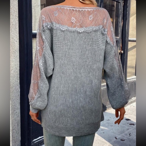 Comfy Elegant Sheer Mesh Lace Boat Neck Batwing Sleeve Sweater Top - Picture 6 of 16